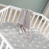 Parc bébé hegaxonal - ROBA - LITTLE STARS - Hauteur réglable - Housse rembourrée - Roues freinées - Bois Laqué Blanc - Motif Étoile