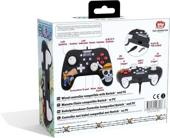 Manette - Konix - One Piece - Filaire - 3 m - Motif Luffy - Nintendo Switch