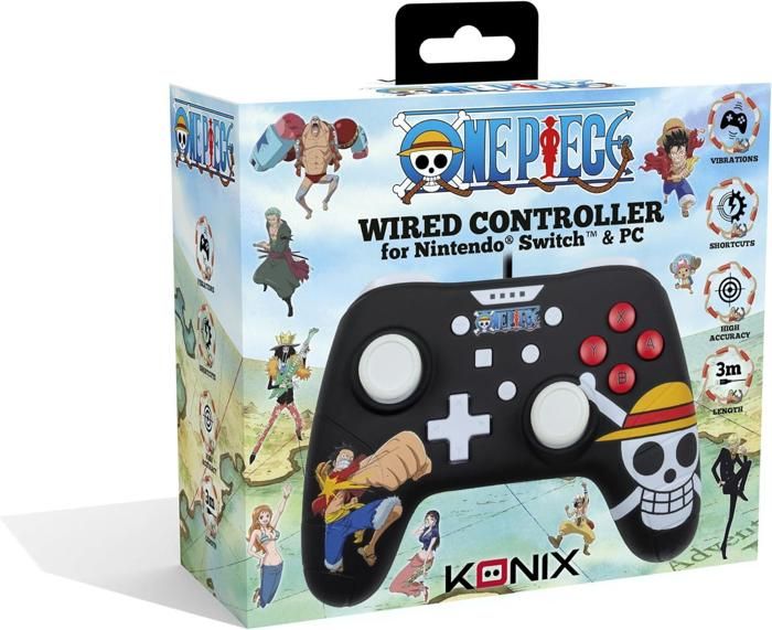 Manette - Konix - One Piece - Filaire - 3 m - Motif Luffy - Nintendo Switch