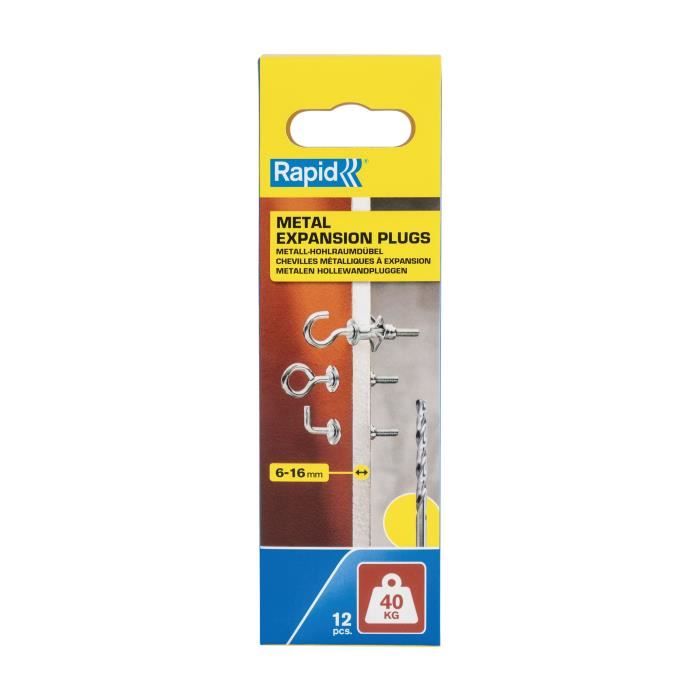Chevilles a Expansion - RAPID - Métal pour Cloison Plâtre 6-16mm - Lot 12 Vis Crochet Mural - Charge Max 40 kg - (5001557)