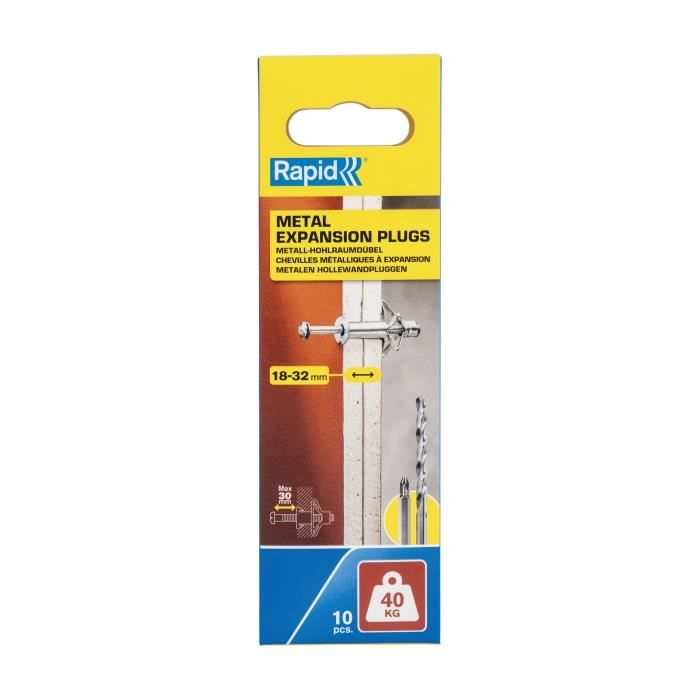 Chevilles a Expansion - RAPID - Métal pour Cloison Plâtre 18-32mm - Lot 10 - Charge Max 40 kg - (5001551)