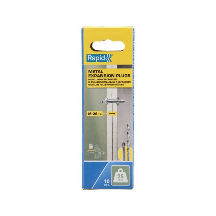 Chevilles a Expansion - RAPID - Métal pour Cloison Plâtre 16-26mm - Lot 10 - Charge Max 25 kg - (5001547)