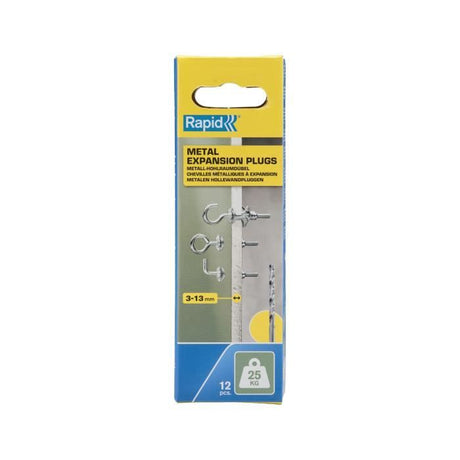 Chevilles a Expansion - RAPID - Métal pour Cloison Plâtre 3-13mm - Lot 12 Vis Crochet Mural - Charge Max 25 kg - (5001556)
