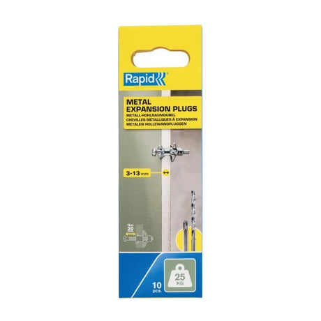 Chevilles a Expansion - RAPID - Métal pour Cloison Plâtre 3-13mm - Lot 10 - Charge Max 25 kg - (5001546)