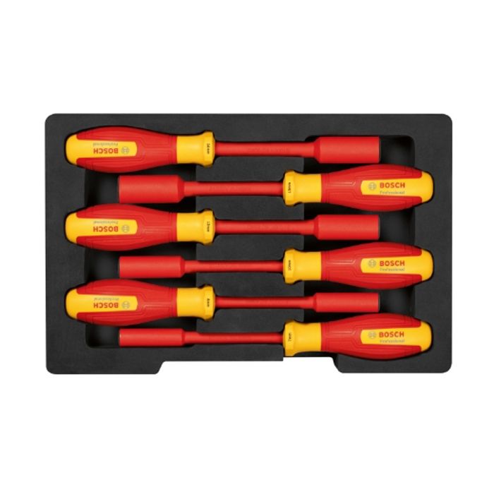Set de clés a douilles VDE - BOSCH - 6 pieces - 7-14 mm - Certifié jusqu'a 1000 V - Ergonomique
