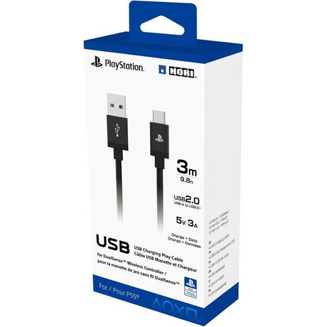 Câble de charge USB-A a USB-C - Hori - PlayStation pour manette DualSense PS5 - Puissance 5 V/3 A- Longueur 3 m - Noir