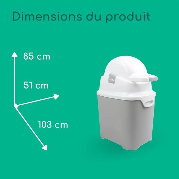 BEBECONFORT Poubelle a couches anti-odeur, Couvercle anti-odeur, Compatible avec tout sac poubelle, 20 a 30 couches, Grise