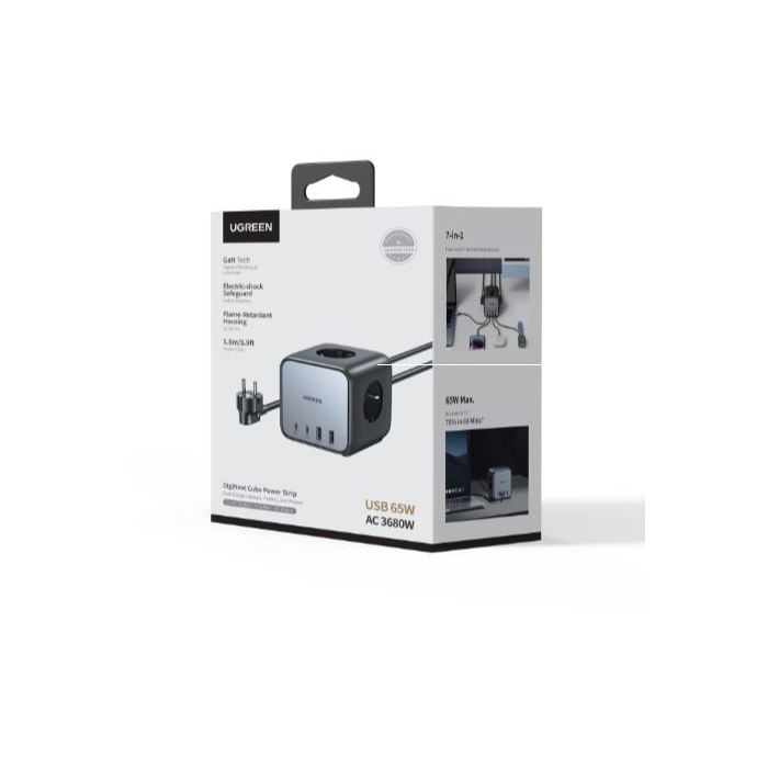 Chargeur rapide de bureau - UGREEN - 65W - Avec prises intégrées - Gris / Noir