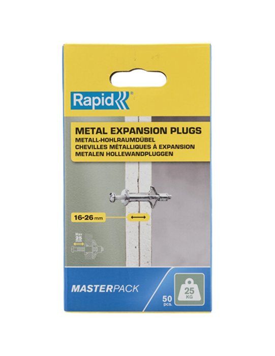 Chevilles a Expansion - RAPID - Métal pour Cloison Plâtre 16-26mm - Lot 50 - Charge Max 25 kg - (5001561)
