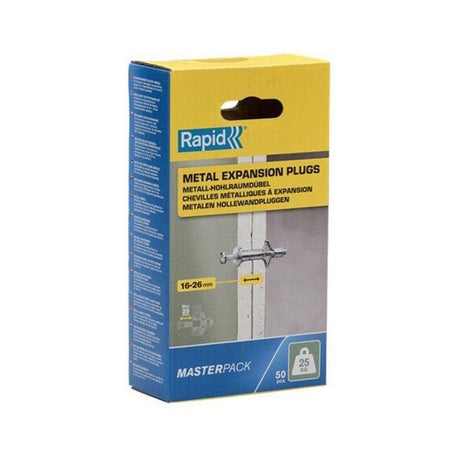 Chevilles a Expansion - RAPID - Métal pour Cloison Plâtre 16-26mm - Lot 50 - Charge Max 25 kg - (5001561)