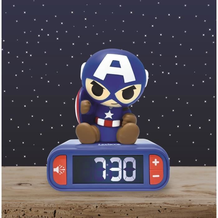 Réveil veilleuse digital LEXIBOOK - Captain America - 3D lumineux et sonore - Enfant
