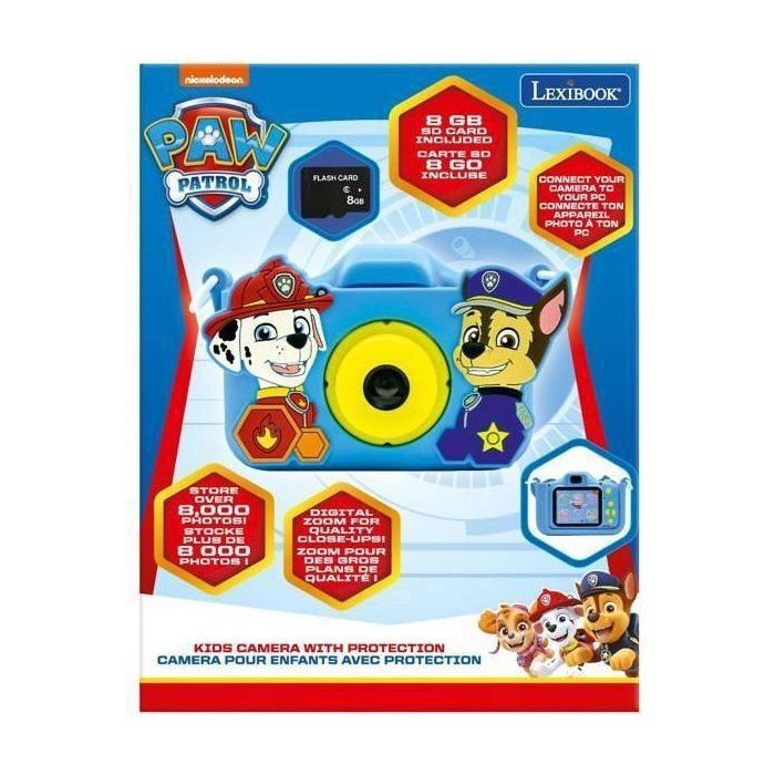 LEXIBOOK - Appareil photo pour enfant avec protection - 4 en 1 - Pat'Patrouille - Carte mémoire incluse