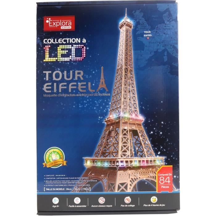 Maquette 3D - EXPLORA - Tour Eiffel - Lumineuse LED - 84 pieces - a monter soi-meme