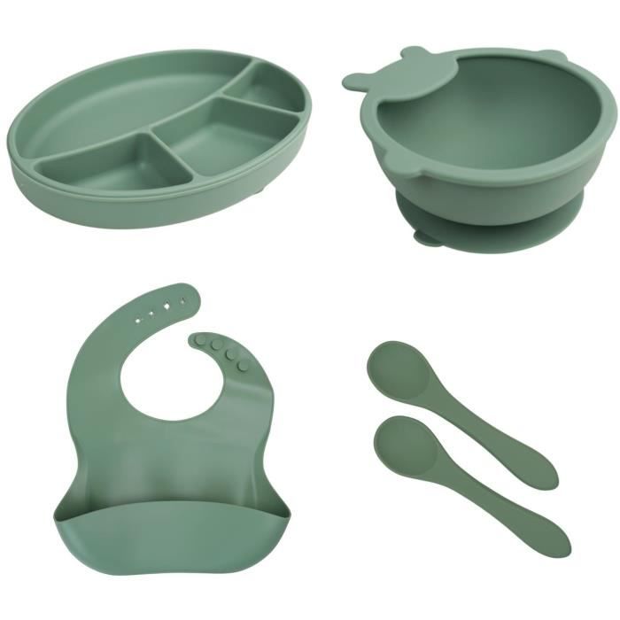 Pack Repas - THERMOBABY - Silicone - Vert Cactus - Assiette, bol, bavoir et cuilleres