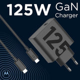 Chargeur - MOTOROLA - Moto charger - 125 W - Charge rapide - USB-C vers USB-C - Câble 1 m - Noir