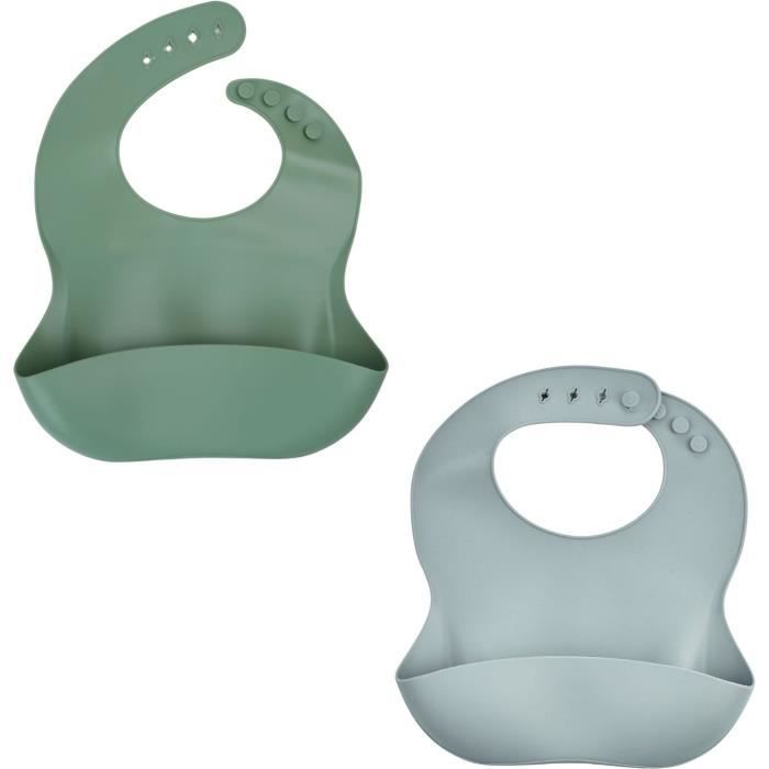 SET OF 2 SILICONE BIBS 1 CACTUS GREEN + 1 GREY