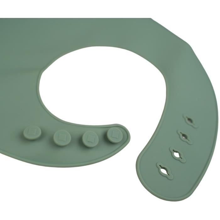 Lot de 2 bavoirs - THERMOBABY - Silicone - Vert Cactus et Gris - Etanches et réglables