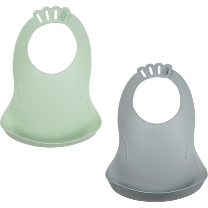 SET OF 2 CELADON GREEN BIBOU BIBS - CHARM GREY