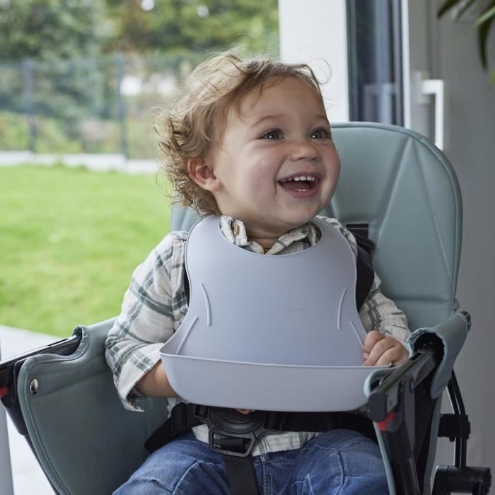 Lot de 2 bavoirs - THERMOBABY - BIBOU - Vert Céladon et Gris Charme - Ajustables et étanches