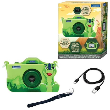 LEXIBOOK - Appareil photo pour enfant avec protection - 4 en 1 -Dino - Carte mémoire incluse