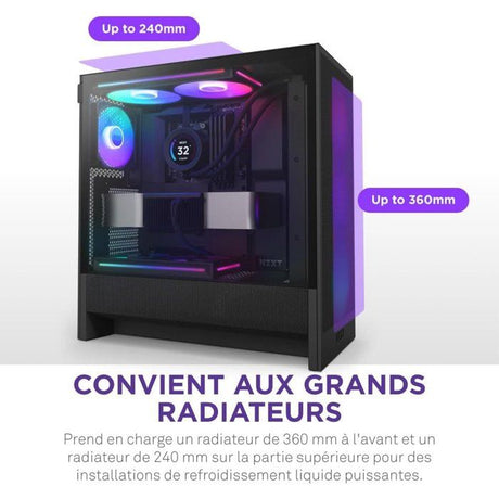 Boitier moyen-tour compact ATX - NZXT - CC-H52FB-R1 - H5 Flow RGB avec ventilateurs RGB inclus - Noir