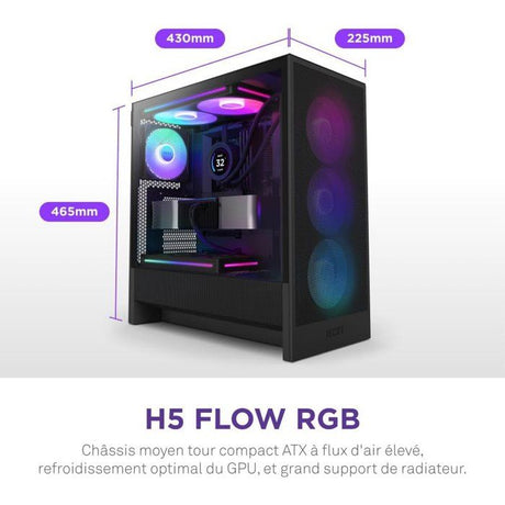Boitier moyen-tour compact ATX - NZXT - CC-H52FB-R1 - H5 Flow RGB avec ventilateurs RGB inclus - Noir