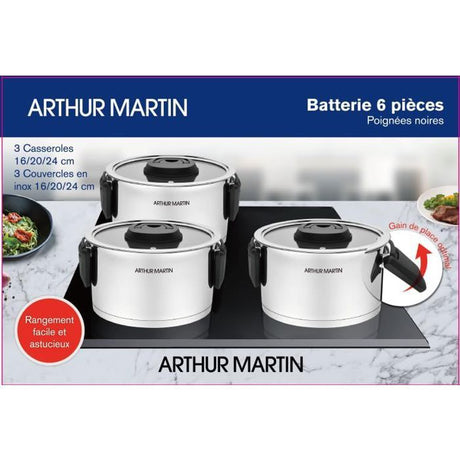Set de 3 marmites avec poignées rabattables Arthur Martin - AM6321