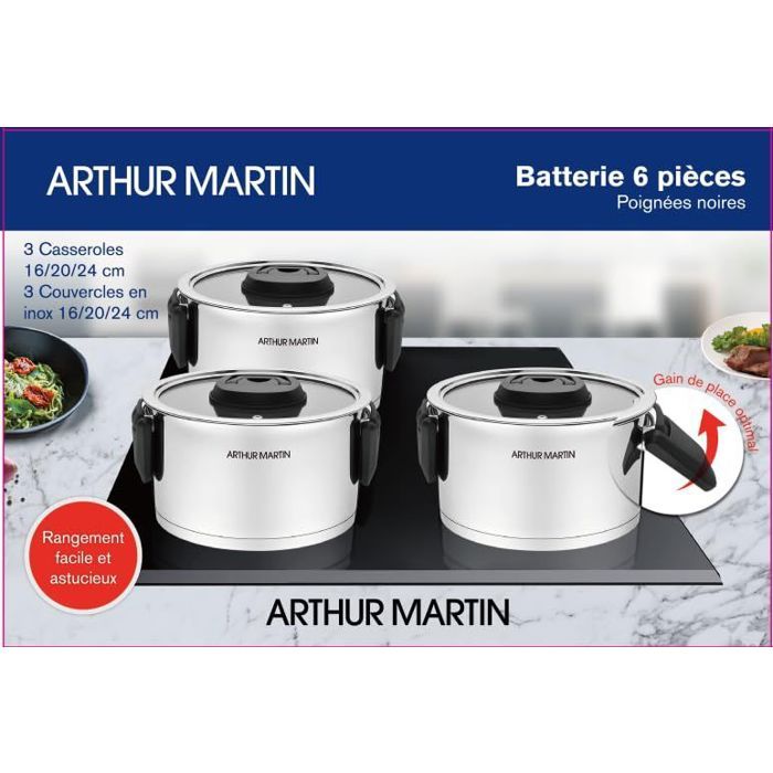 Set de 3 marmites avec poignées rabattables Arthur Martin - AM6321