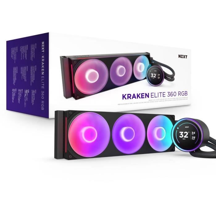 Watercooling - NZXT - RL-KR36E-B2 - Kraken Elite 360 RGB - Écran LCD IPS 2.72 - Ventilateurs RGB - Noir