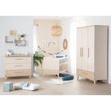 Chambre bébé trio : Lit évolutif 70 x 140 cm + Commode a langer + Armoire - SIDNEY - ROBA - Chene / Beige