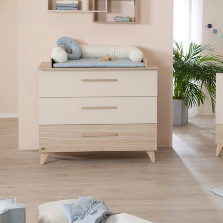 Chambre bébé duo : Lit évolutif 70 x 140 cm + Commode a langer - SIDNEY - ROBA - Chene / Beige