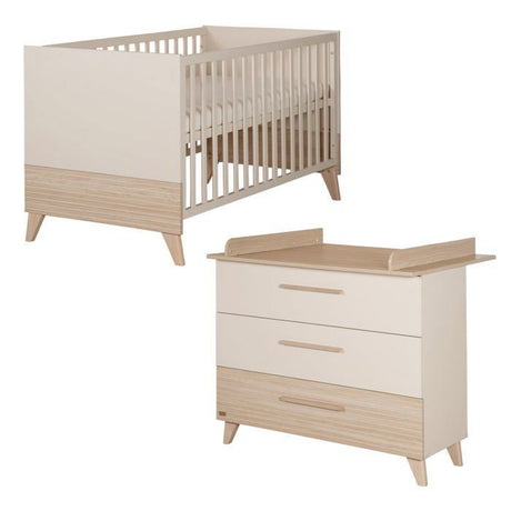 Chambre bébé duo : Lit évolutif 70 x 140 cm + Commode a langer - SIDNEY - ROBA - Chene / Beige