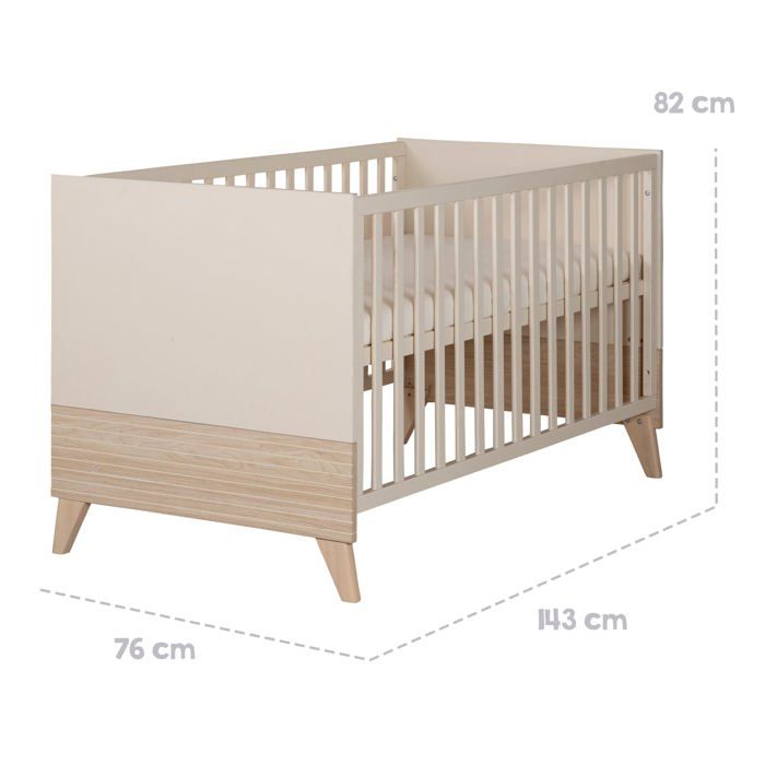Lit bébé évolutif en lit junior - 70 x 140 cm - SIDNEY - Chene / Beige