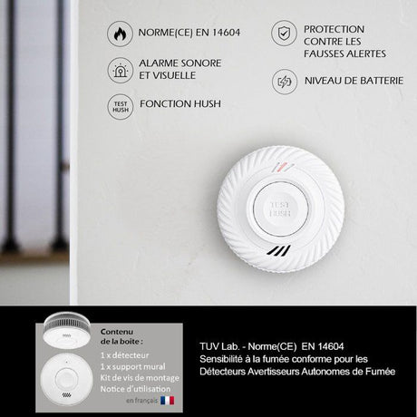 Détecteur de fumée - KYF - Wifi - CE - Pile 10 ans scellée