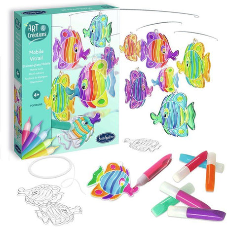 Art & Créations Mobile Vitrail - SENTOSPHERE - Poissons - Activité Créative facile et utile pour décoration - Des 4 ans