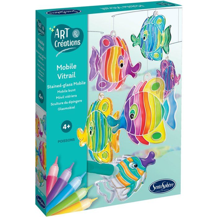 Art & Créations Mobile Vitrail - SENTOSPHERE - Poissons - Activité Créative facile et utile pour décoration - Des 4 ans