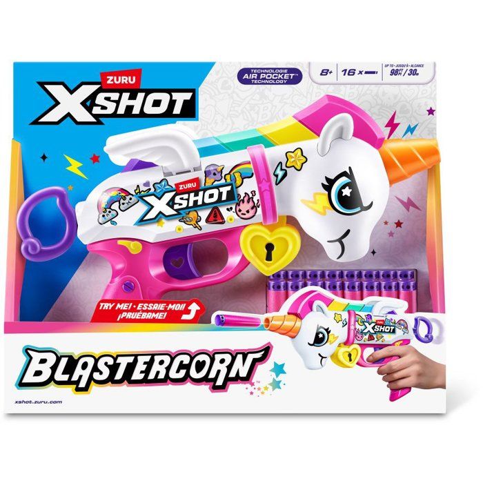 Pistolet - ZURU XSHOT - Skins BlasterCorn Heartbreaker blaster - 16 fléchettes - Des 8 ans