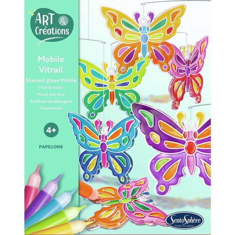 Art & Créations Mobile Vitrail - SENTOSPHERE - Papillons - Activité Créative facile et utile pour décoration - Des 4 ans
