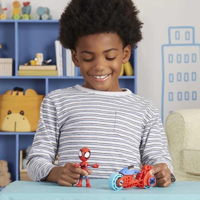 Figurine Spidey avec moto, jouet préscolaire pour filles et garçons, Marvel Spidey et ses Amis Extraordinaires, a partir de 3 ans
