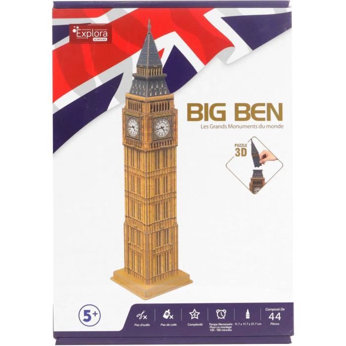 Puzzle 3D - EXPLORA - Big Ben - 44 pieces - Des 5 ans - Facile a assembler