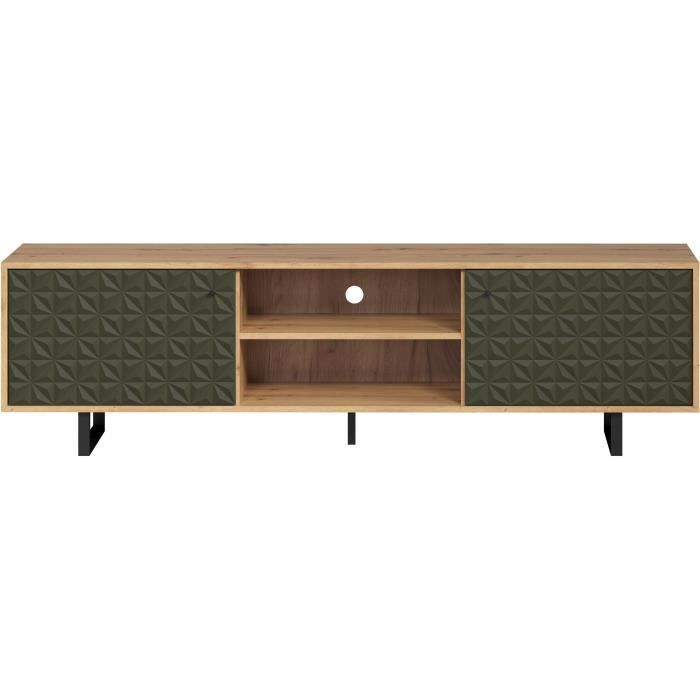 Meuble TV - SENTRA - 2 portes, 2 niches - Vert foncé - 184 x 40 x 52 cm - TRENDTEAM
