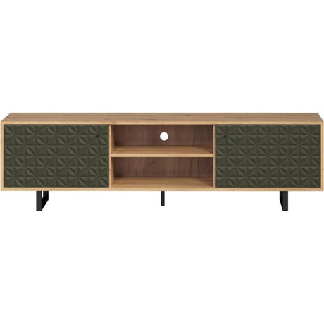 Meuble TV - SENTRA - 2 portes, 2 niches - Vert foncé - 184 x 40 x 52 cm - TRENDTEAM