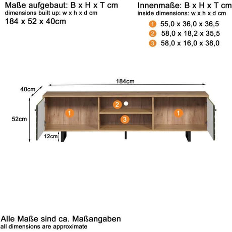 Meuble TV - SENTRA - 2 portes, 2 niches - Vert foncé - 184 x 40 x 52 cm - TRENDTEAM
