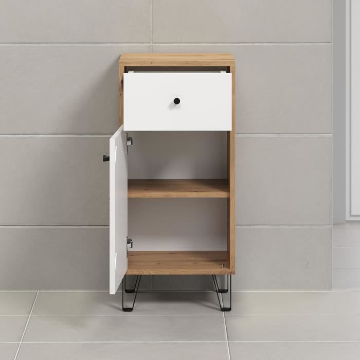 Meuble de salle de bain - Touch - Armoire - Blanc mat - Chene décor - Contemporain