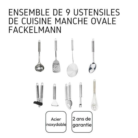Ensemble de 9 ustensiles de cuisine - FACKELMANN - Ovale - Inox