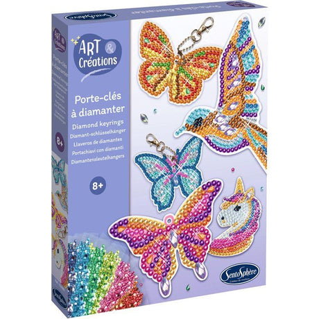 Porte-Clés a diamanter - SENTOSPHERE - Art & Créations - 5 supports - Strass Multicolores - 5 attaches - Des 8 ans