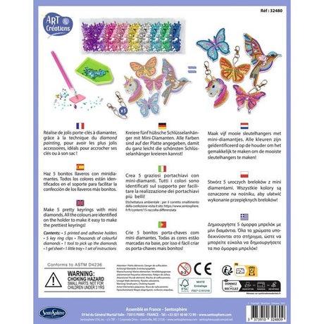 Porte-Clés a diamanter - SENTOSPHERE - Art & Créations - 5 supports - Strass Multicolores - 5 attaches - Des 8 ans