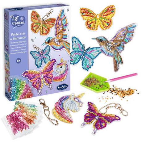 Porte-Clés a diamanter - SENTOSPHERE - Art & Créations - 5 supports - Strass Multicolores - 5 attaches - Des 8 ans