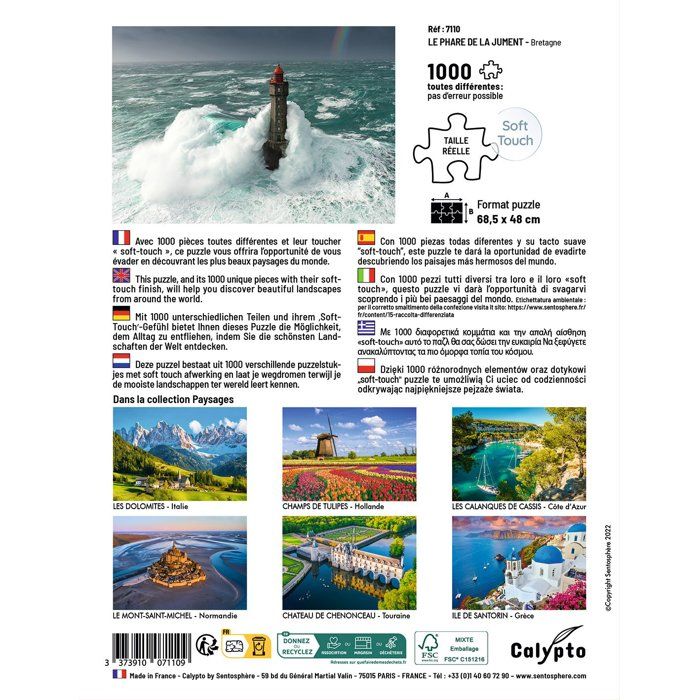 Puzzle - SENTOSPHERE - Calypto - 1000 pieces - Le Phare de la Jument - Bretagne - Toucher soyeux - Des 9 ans