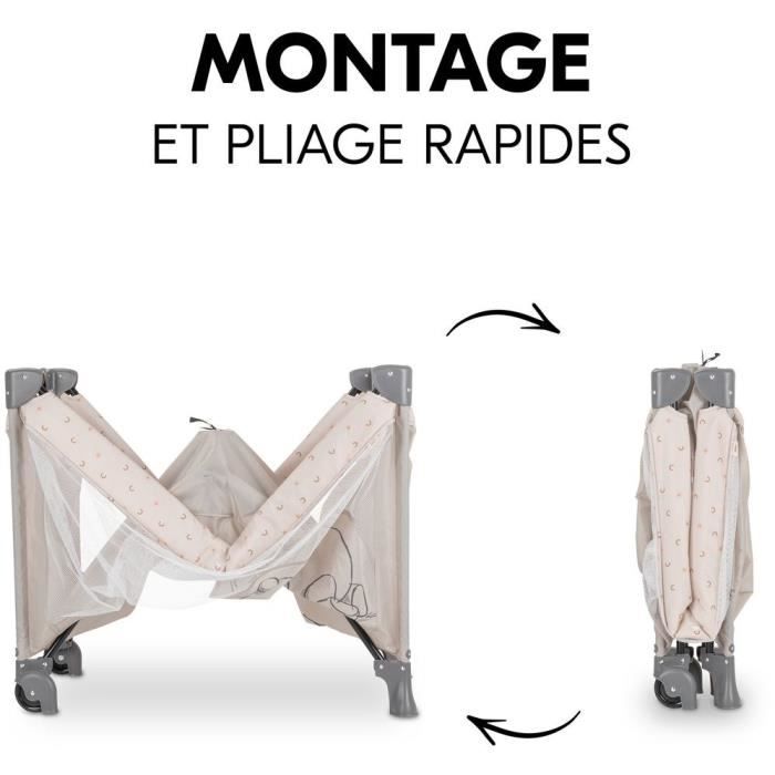 Lit de voyage - HAUCK - DREAM N PLAY GO - 60 x 120 cm - Arche peluches - Pliable - Roulettes - Winnie l'ourson arc-en-ciel beige